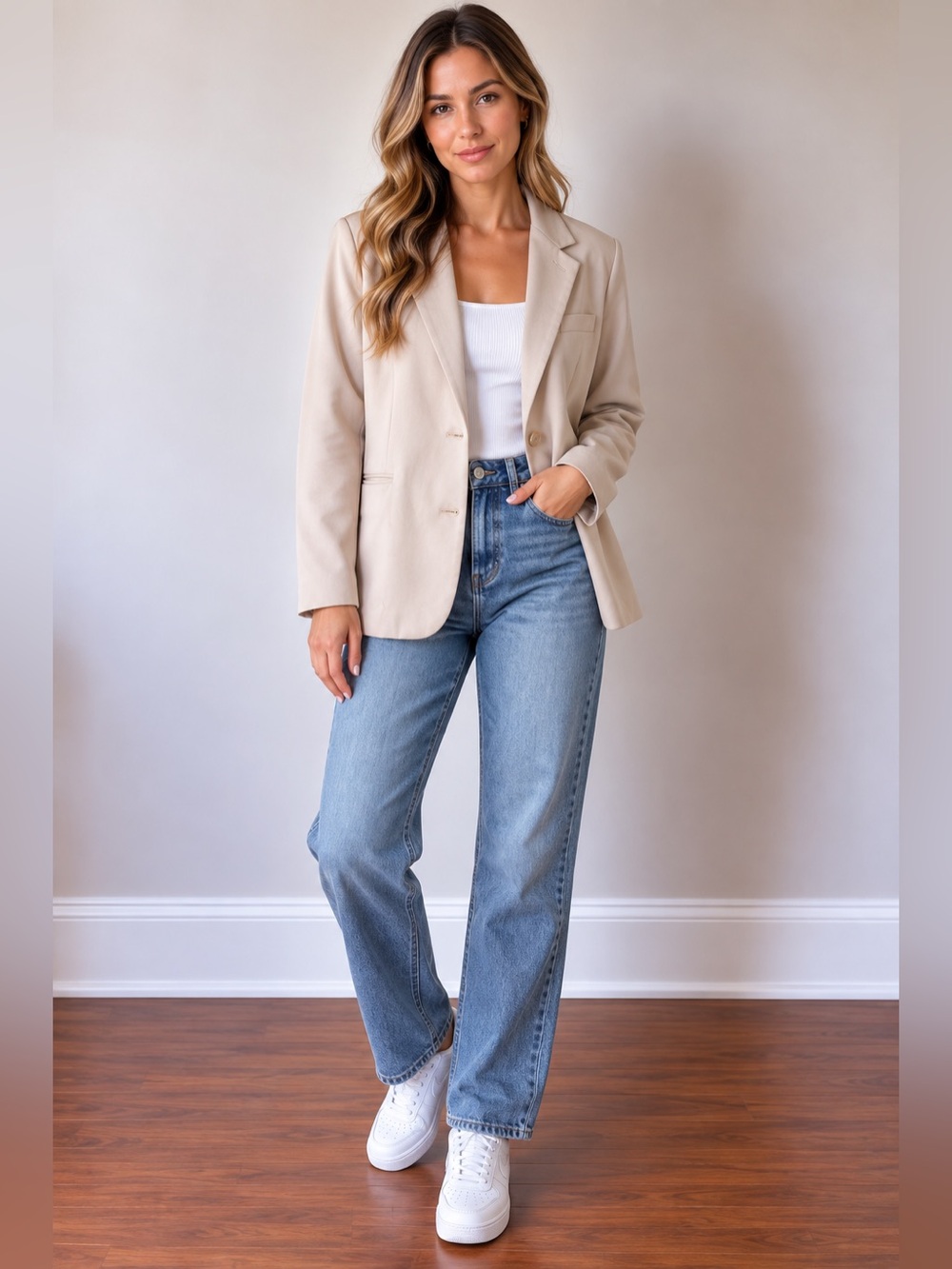 Babaton Light Beige Single-Breasted Blazer